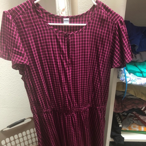 old navy pink plaid dress Old Navy Dress Womens Size Medium Pink Plaid Short Sleeve Fit Flare Midi